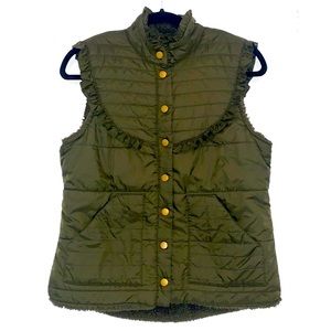 Free People Quilted Vest with Ruffle Detail Green Small